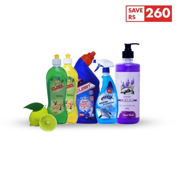 1 Handwash | 2 Dishwash (500 ml) | 1 Toilet Cleaner (500 ml) | 1 Glass Cleaner (500ml)