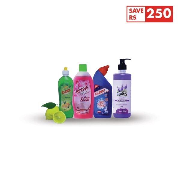 1 Hand Wash | 1 Dishwash(250ml) | 1 Toilet Cleaner | 1 Floor Cleaner(500ml)